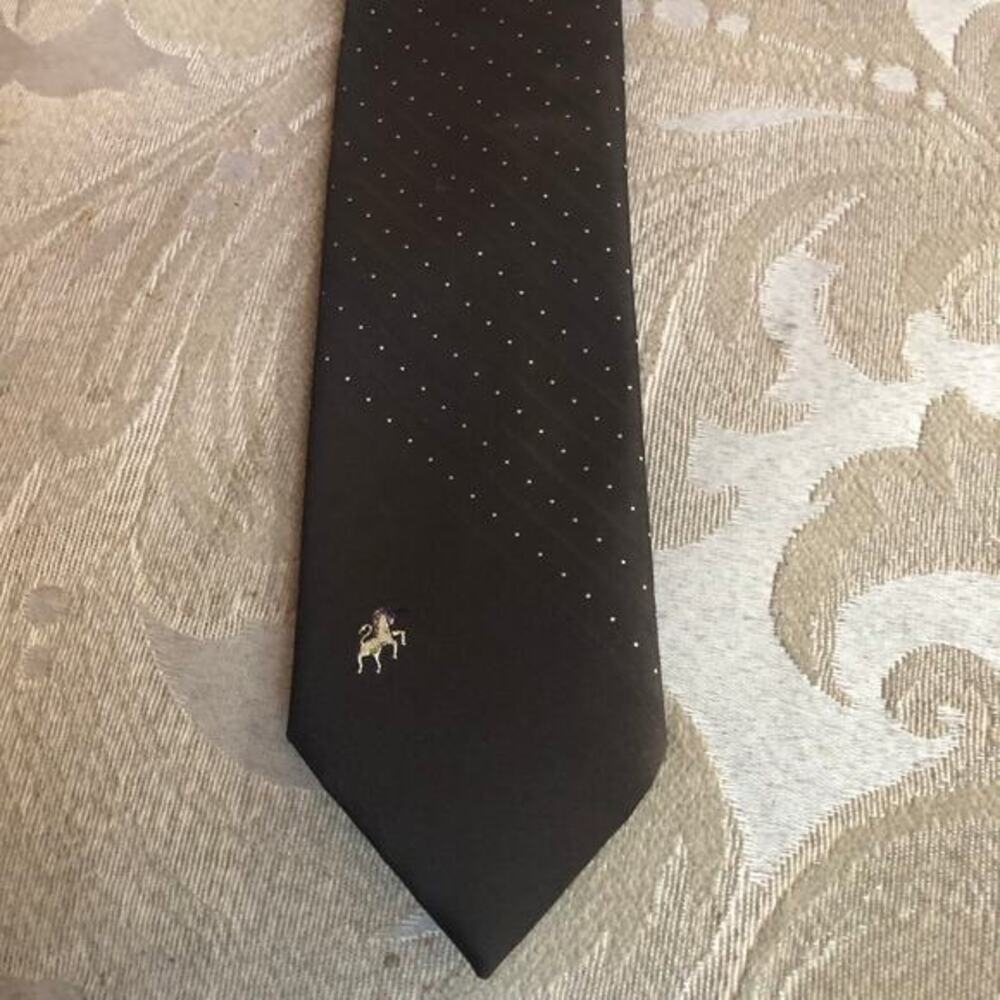 VTG Bronzini Tie Necktie Black with Geometric Dot Print Polyester 3.25" Wide